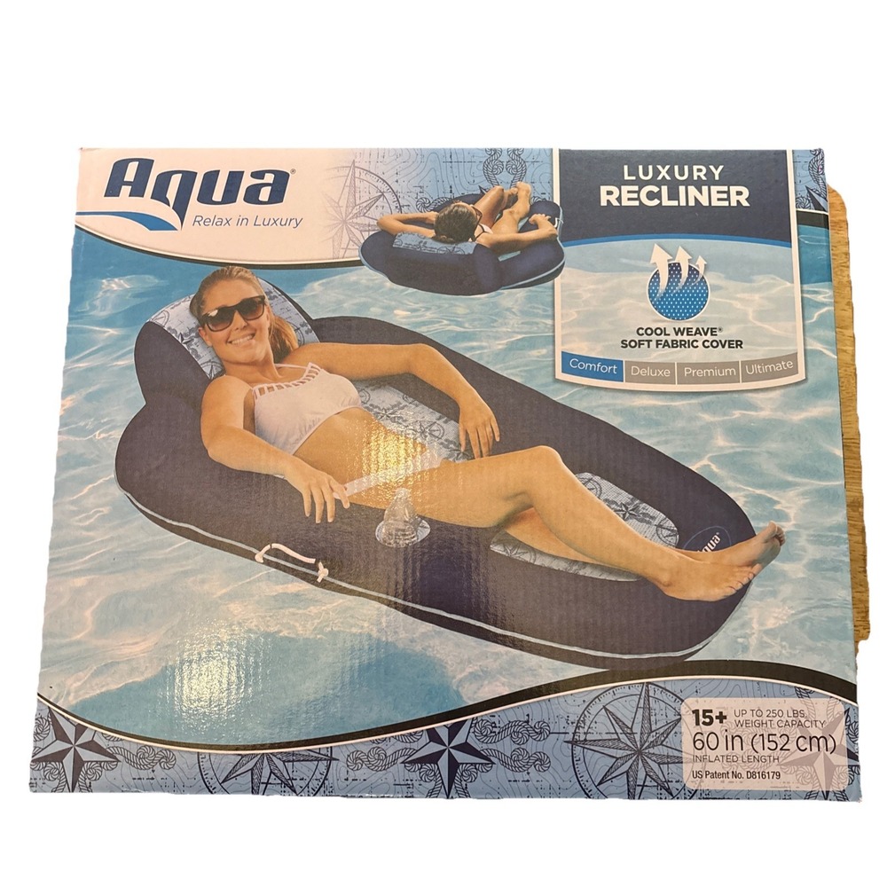 Aqua‎ Leisure Luxury Water Recliner Lounge Pool Float w/ Headrest - Blue 250lb